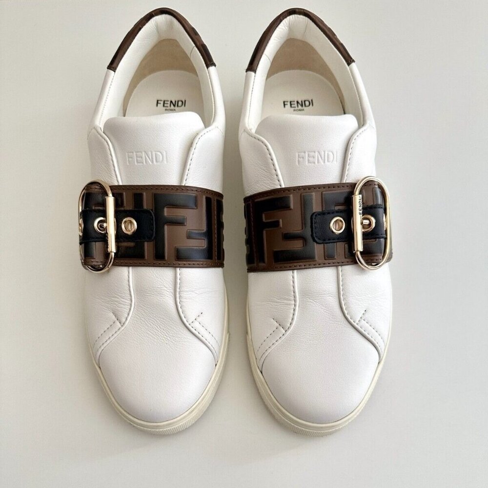 FENDI Shoes - Vitello FF Logo Designer Luxury Sneakers Leather Size 38.5 US 8.5